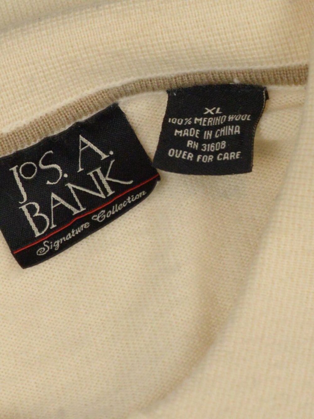 Jos. A. Bank Signature Collection Cream 100% Merino Wool Long Sleeve Polo Sweate - Picture 2 of 7